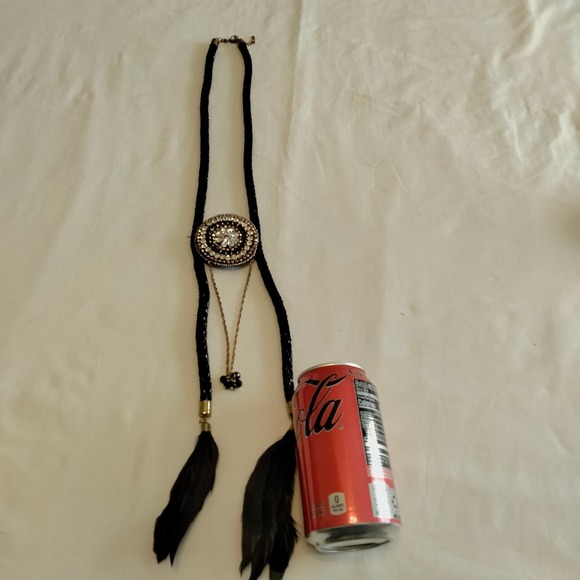 Iris Apfel & Bajalia Black-Clear Rhinestone Feathered Beaded Statement Necklace - Picture 11 of 16